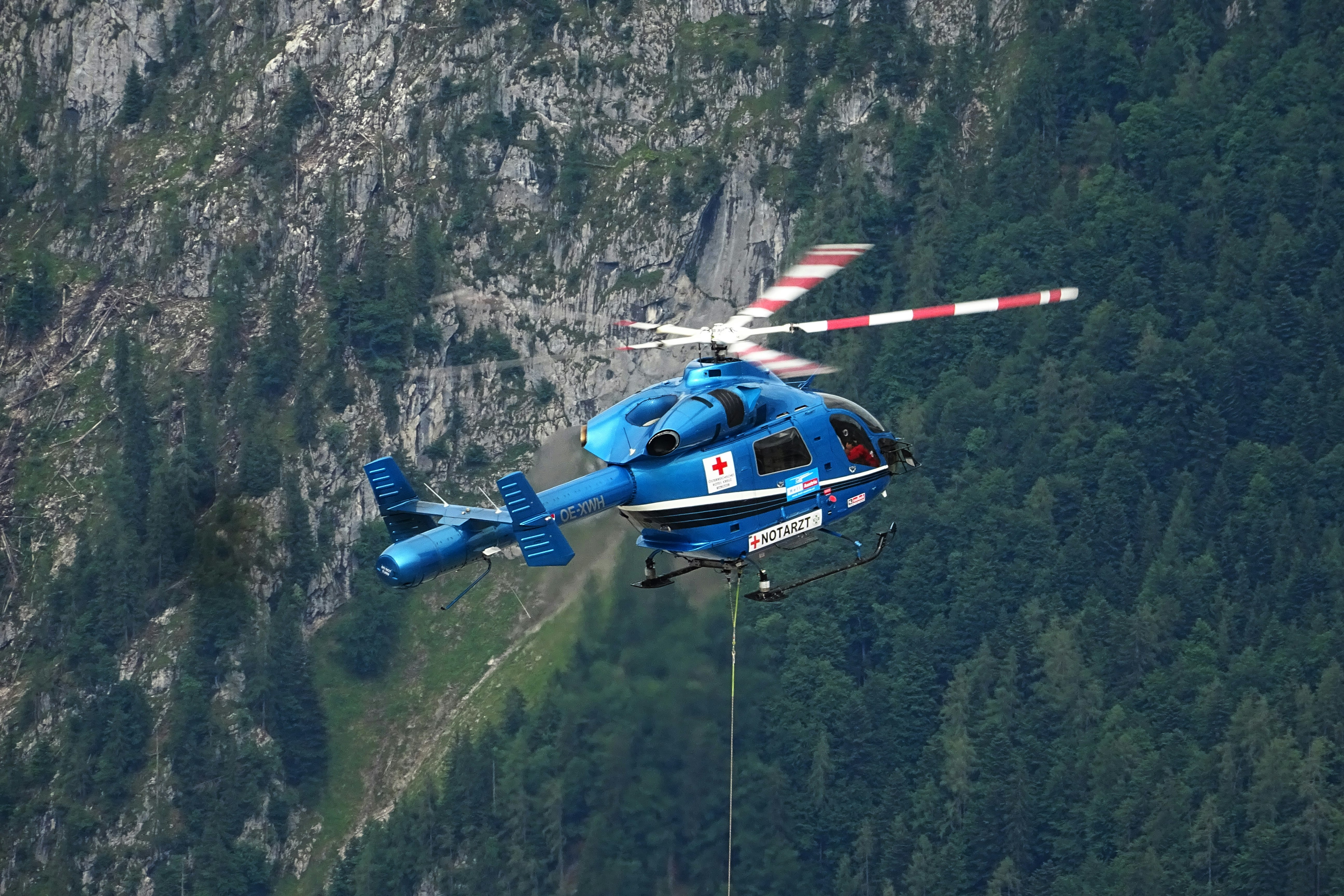 blue and white helicopter